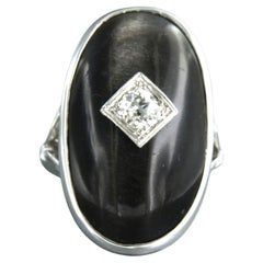 Ring with black star sapphire with old mine cut diamond up to 0.50ct 14k gold