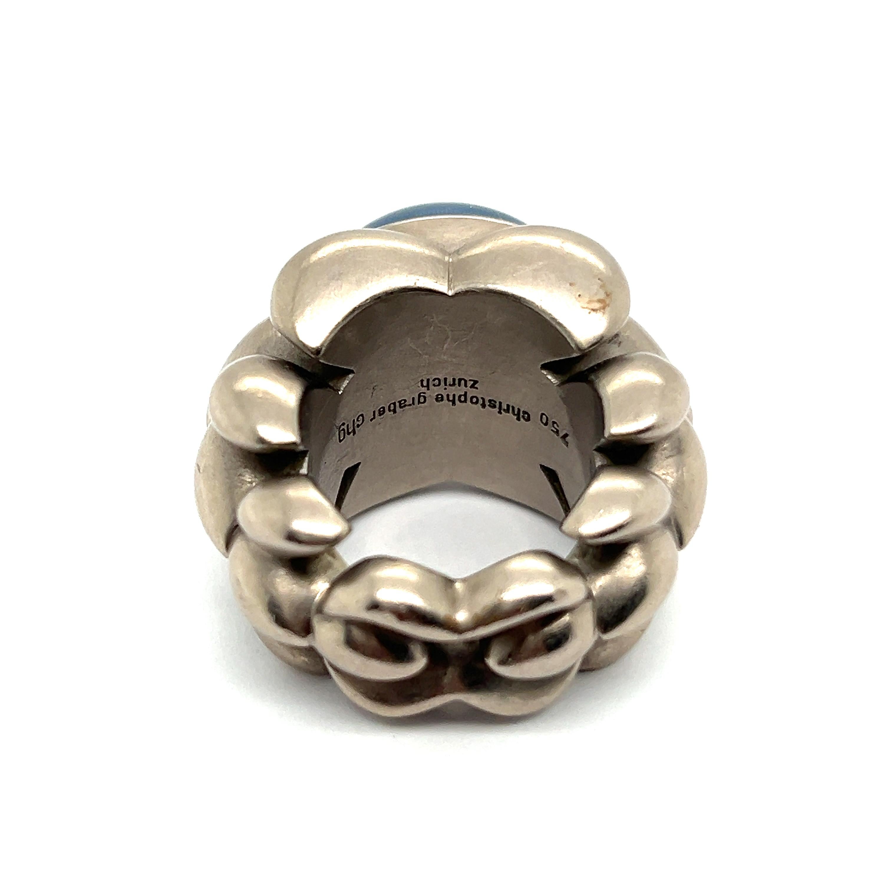 Ring with Blue Star Sapphire in 18 Karat White Gold by Christophe Graber 4