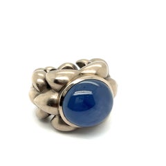 Ring with Blue Star Sapphire in 18 Karat White Gold by Christophe Graber