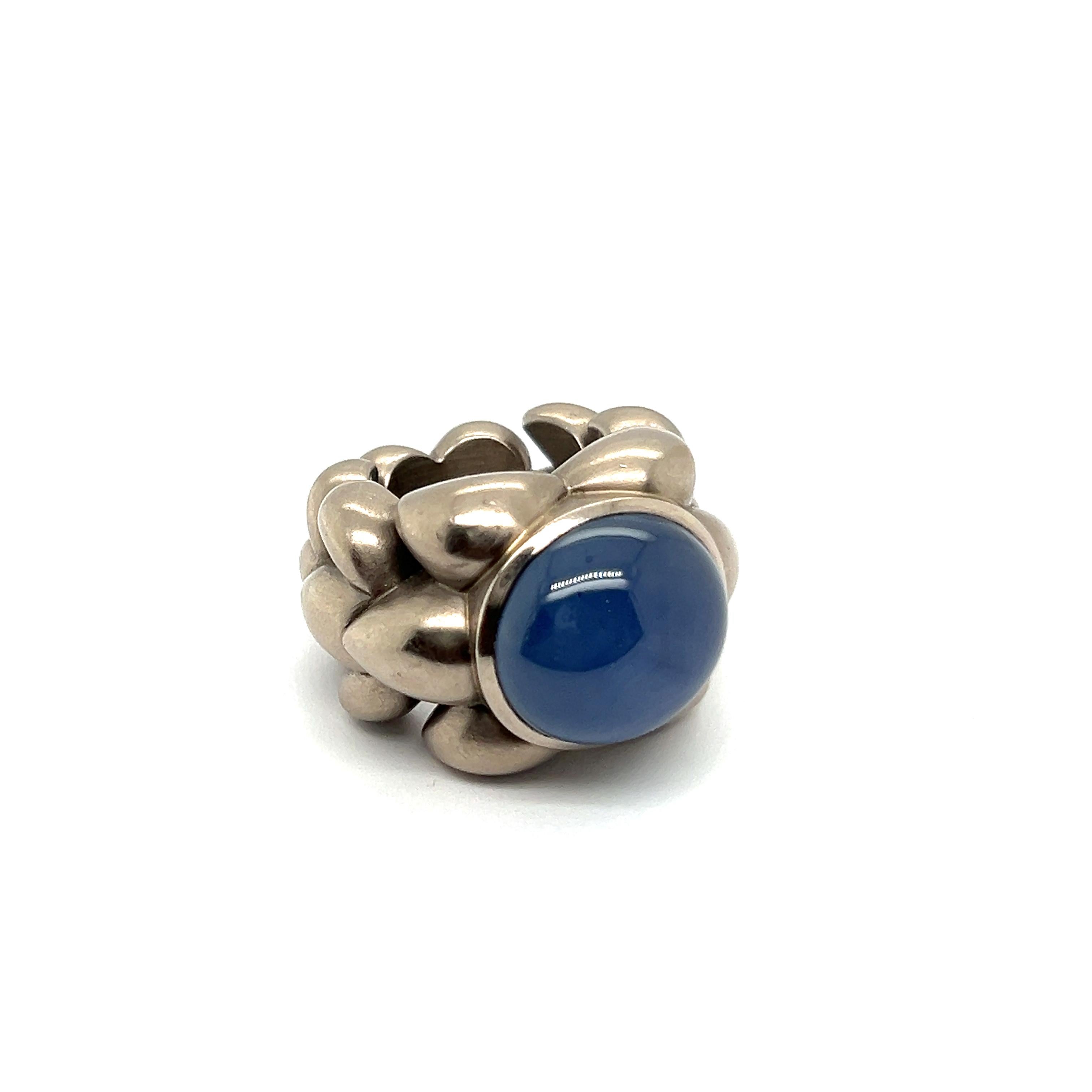 Cabochon Ring with Blue Star Sapphire in 18 Karat White Gold by Christophe Graber