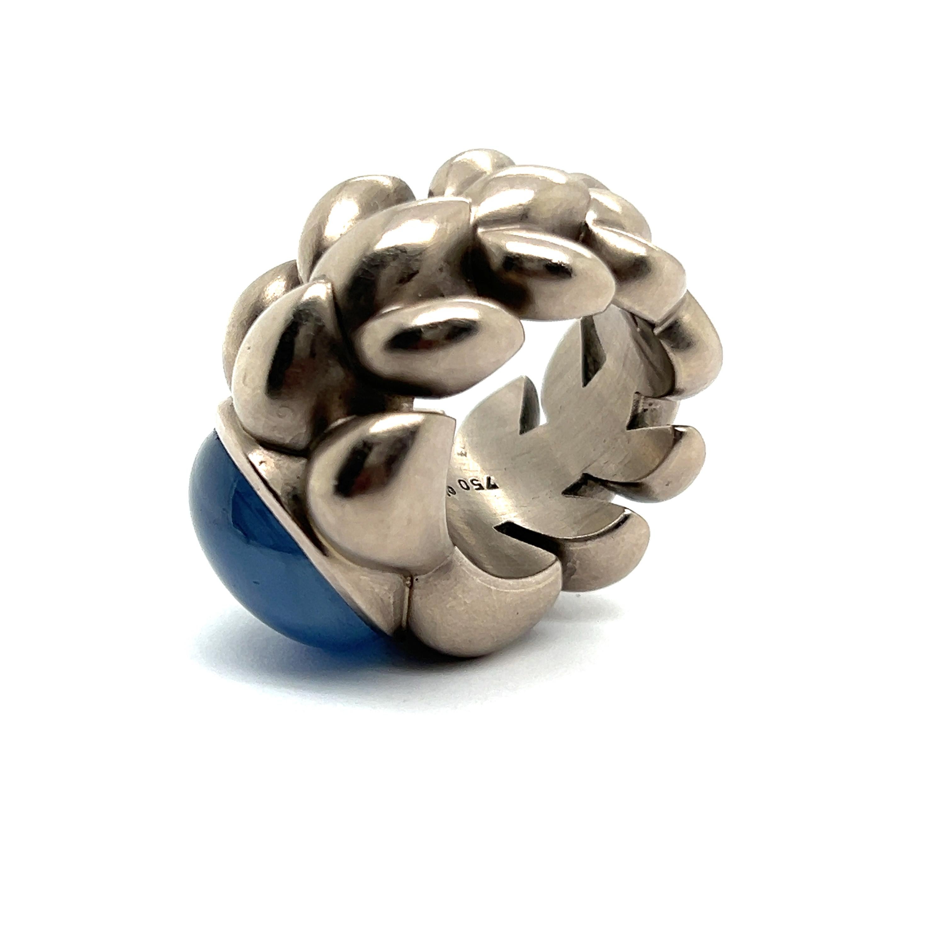 Ring with Blue Star Sapphire in 18 Karat White Gold by Christophe Graber 1