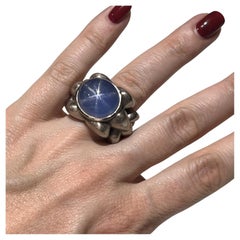 Ring with Blue Star Sapphire in 18 Karat White Gold by Christophe Graber