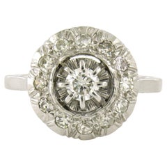 Bague en or 18 carats et platine avec diamants taille unique et brillants jusqu'à 0,50 carat