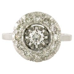 Antique Ring with brilliant and single cut diamonds up to 0.50ct 18k gold and platinum