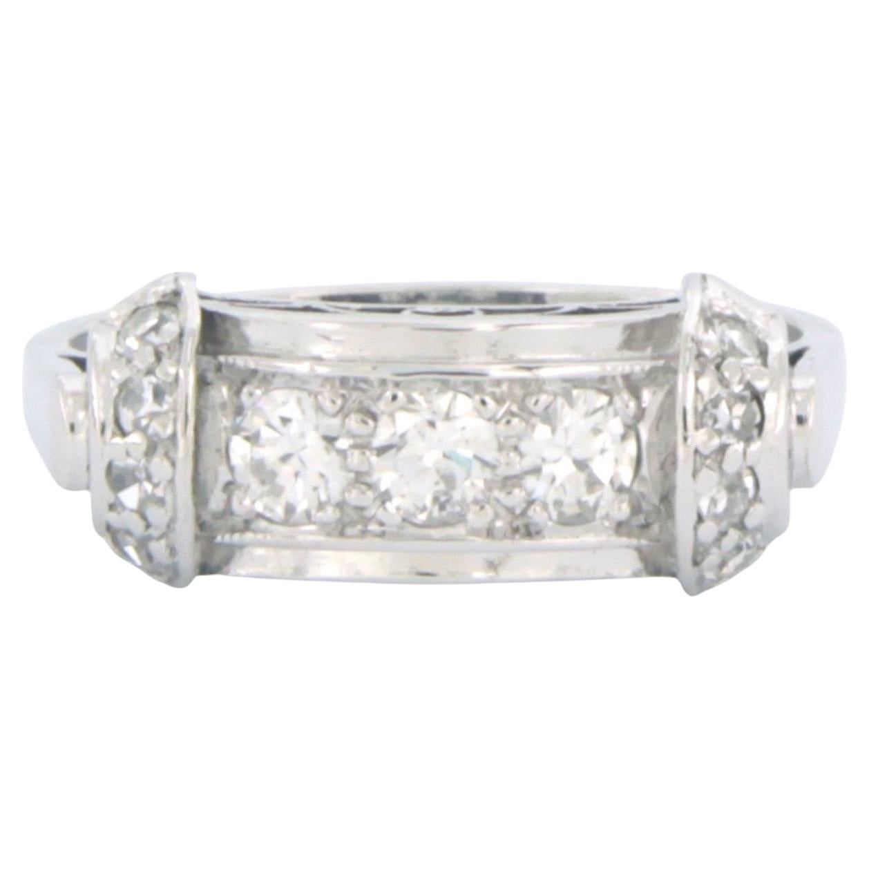 Ring with brilliant and single cut diamonds up to 0.54ct 18k white gold For Sale