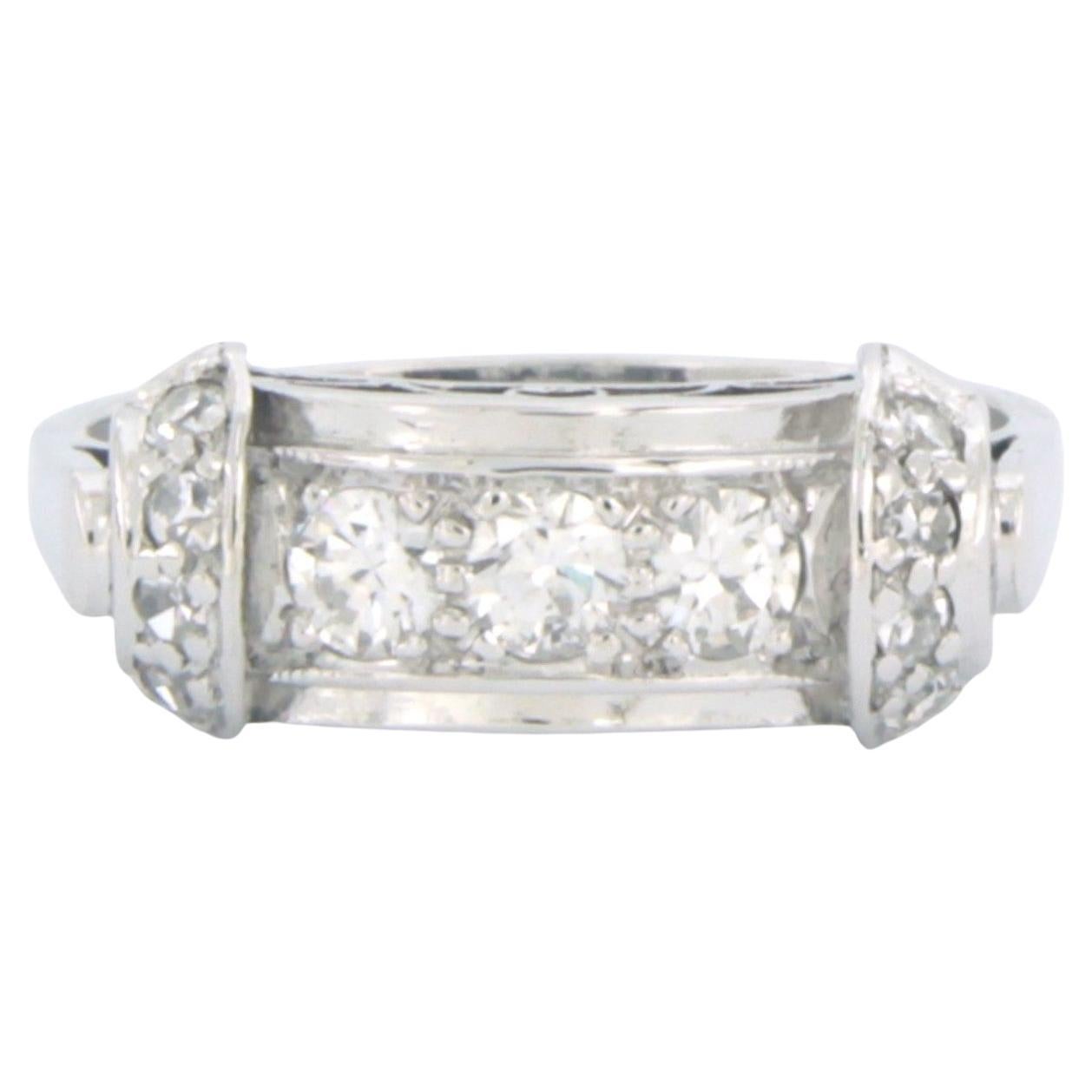 Ring with brilliant and single cut diamonds up to 0.54ct 18k white gold