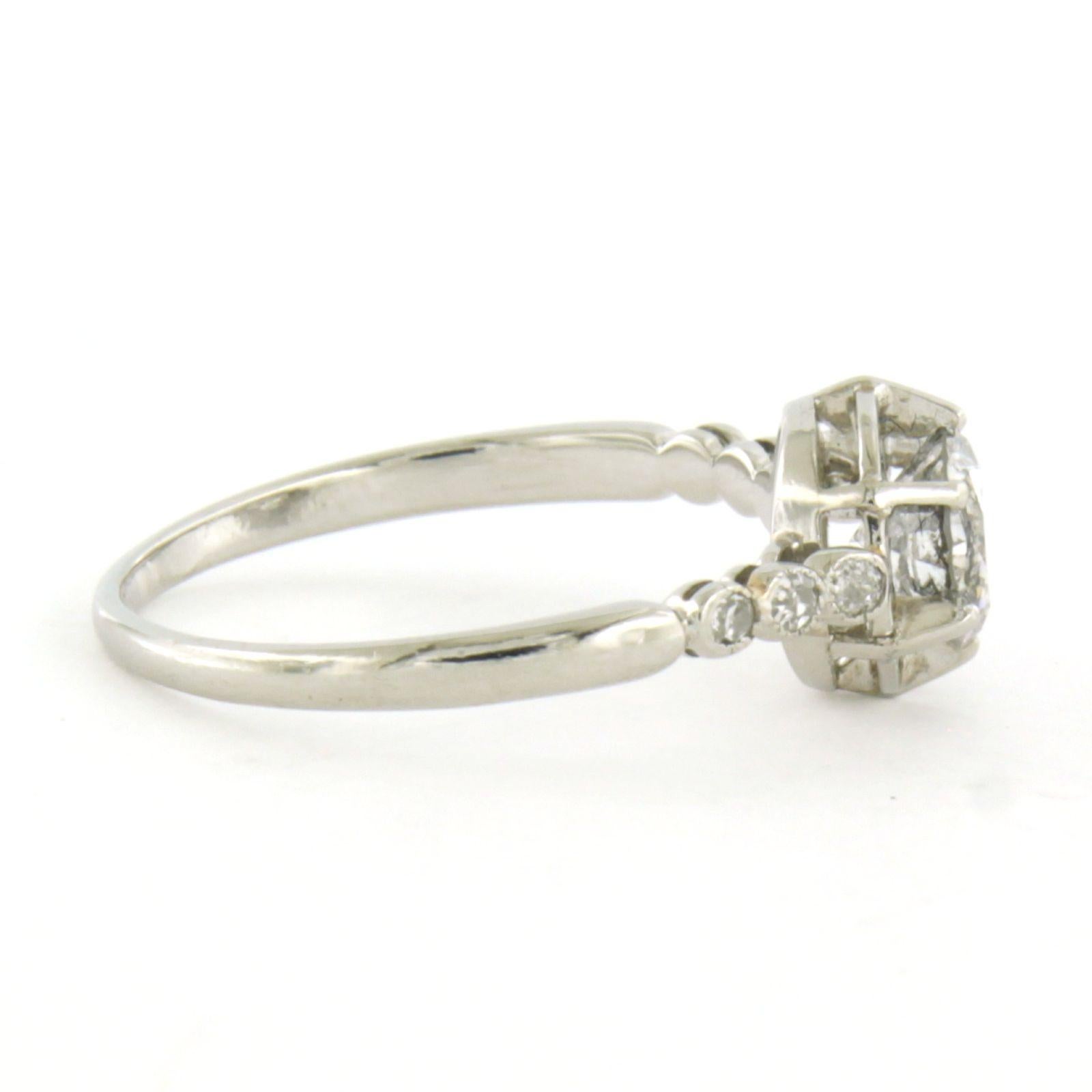 Platinum ring set with brilliant and single cut diamonds up to 0.60ct - F/G - SI/pique1 - ring size US 5.5 - EU 16.25(51)

detailed description:

the top of the ring is 7.8 mm wide

ring size US 5.5 - EU 16.25(51), ring can be enlarged or reduced a