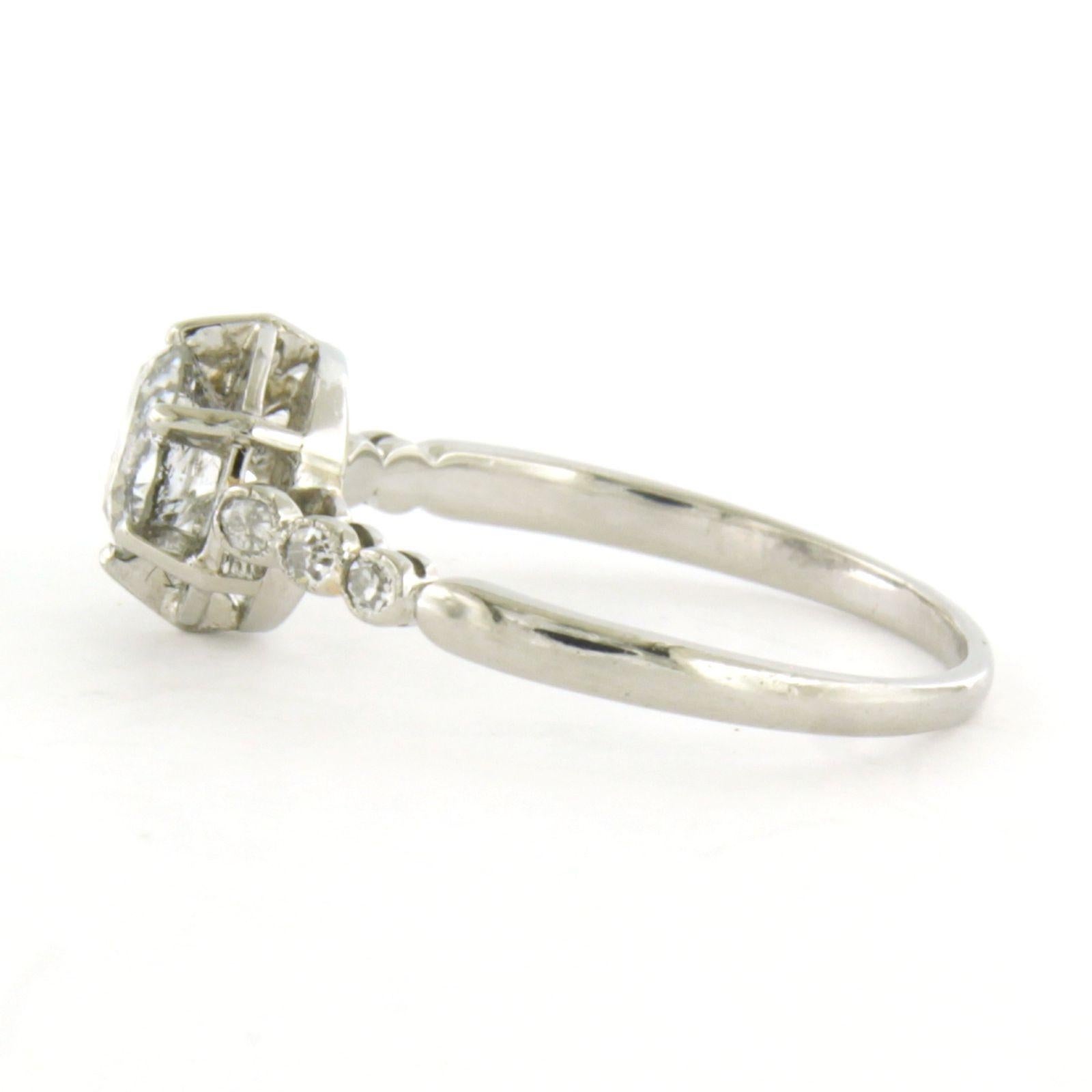 Art Nouveau ring with brilliant and single cut diamonds up to 0.60ct 2.3 grams platinum For Sale