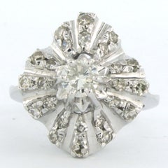 Ring with brilliant and single cut diamonds up to 1.05ct 14k white gold 6.2 gram