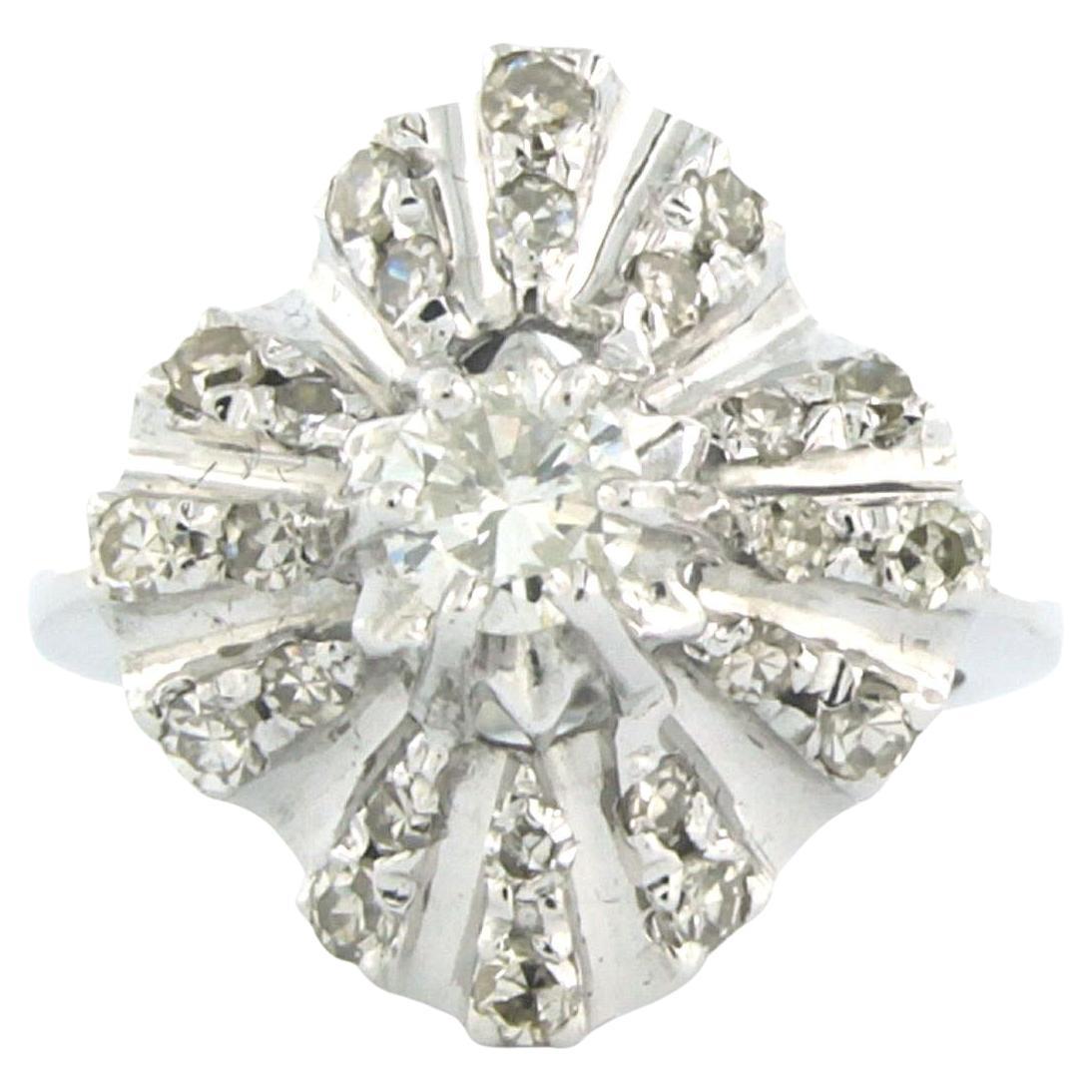 Ring with brilliant and single cut diamonds up to 1.05ct 14k white gold 6.2 gram For Sale