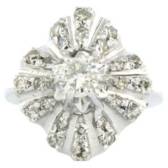 Ring with brilliant and single cut diamonds up to 1.05ct 14k white gold 6.2 gram