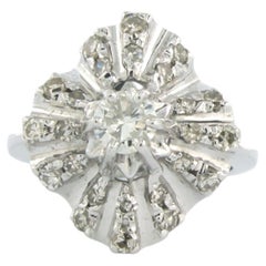 Ring with brilliant and single cut diamonds up to 1.05ct 14k white gold 6.2 gram