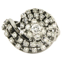 Ring with brilliant and single cut diamonds up to 1.30ct 18k white gold 9.1 gram