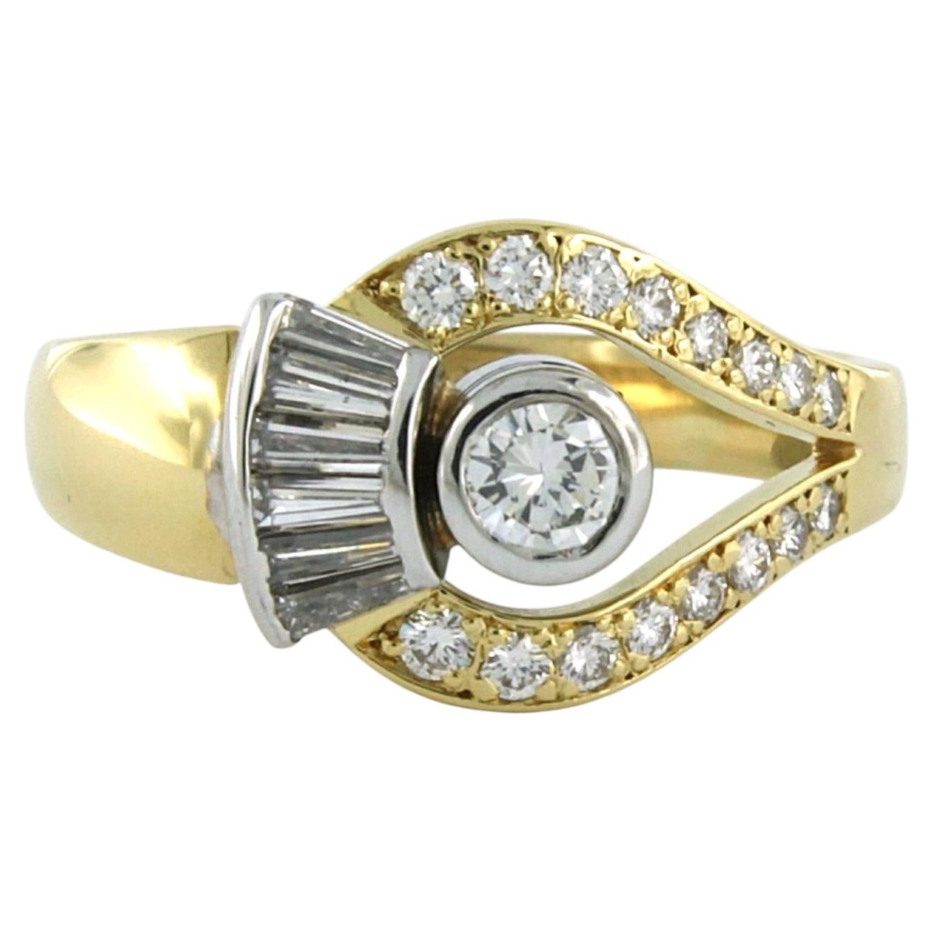Ring with brilliant and taper cut diamonds up to 0.75ct 18k gold 7.2 grams