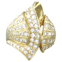 Bague avec diamants taille brillant d'un total de 1,80ct or jaune 18k