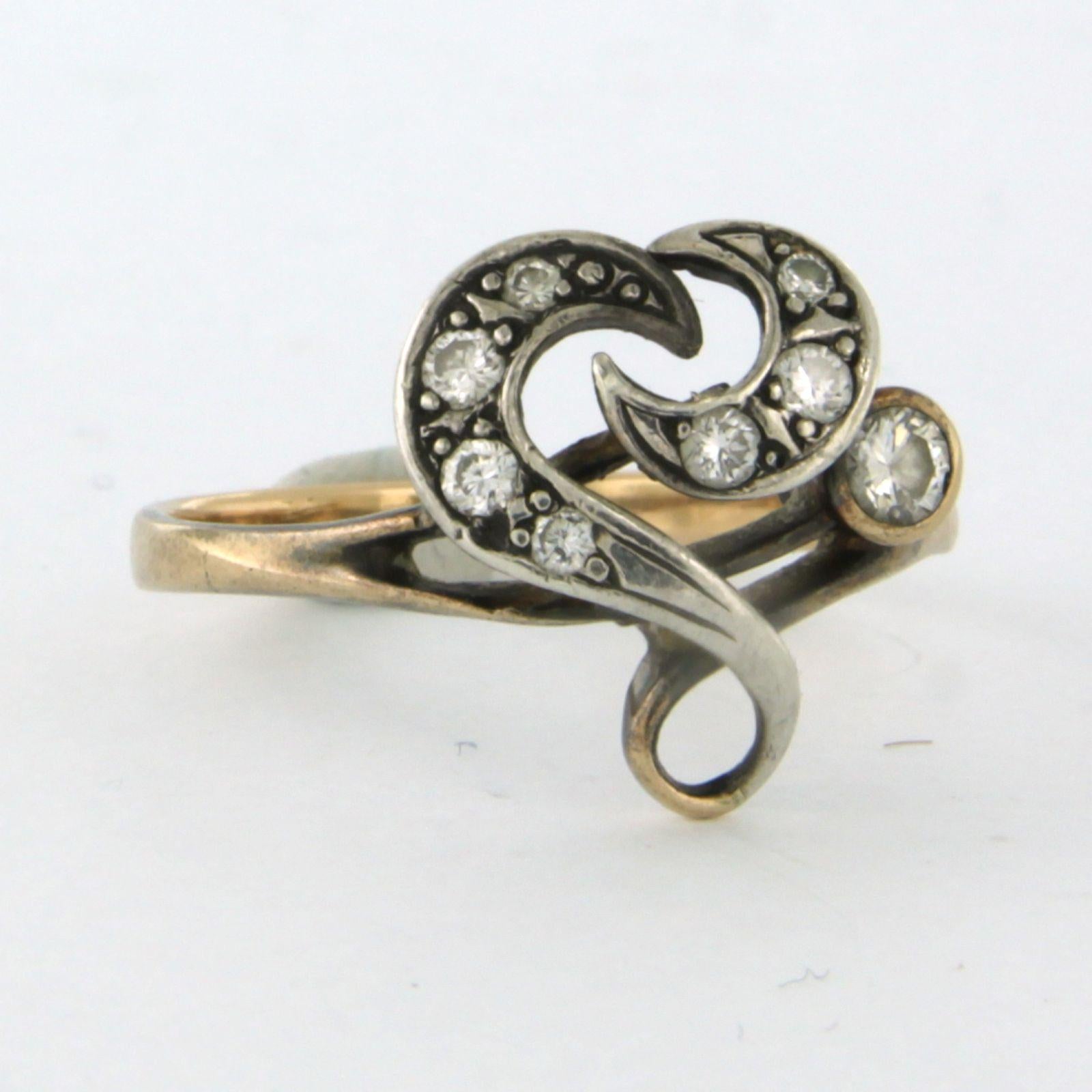 Art Nouveau Ring with brilliant cut diamonds up to 0.30ct 10k pink gold and silver