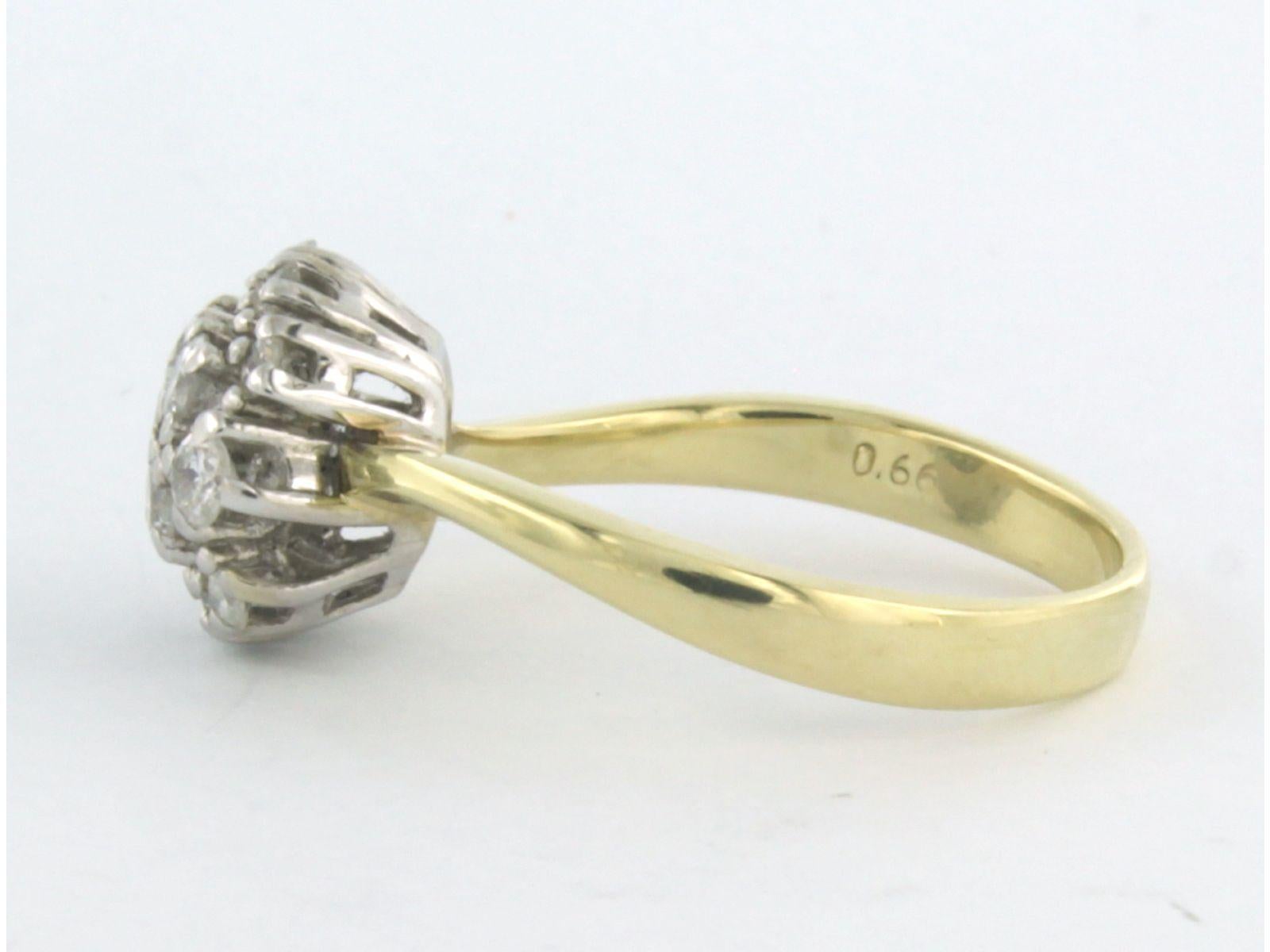 Modern Ring with brilliant cut diamonds up to 0.66ct 4.4 grams 14k bicolour gold For Sale