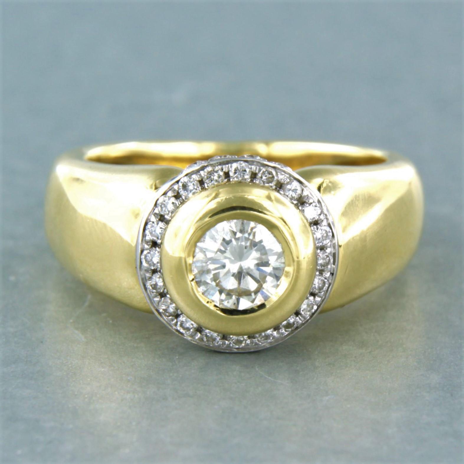 18k bicolor gold ring set with brilliant cut diamonds up to . 0.70ct - L/M, F/G - VS/SI - ring size U.S. 7.25 - EU. 17.5(55)

detailed description:

top of the ring is 1.1 cm wide

weight 11.3 grams

ring size US 7.25 - EU. 17.5(55), ring can be