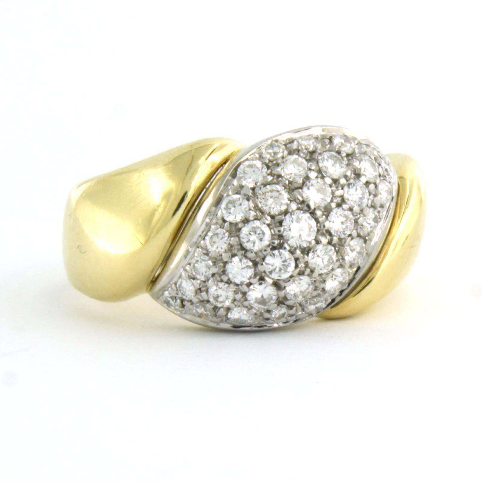 Modern Ring with brilliant cut diamonds up to 0.90ct 18k bicolour gold For Sale