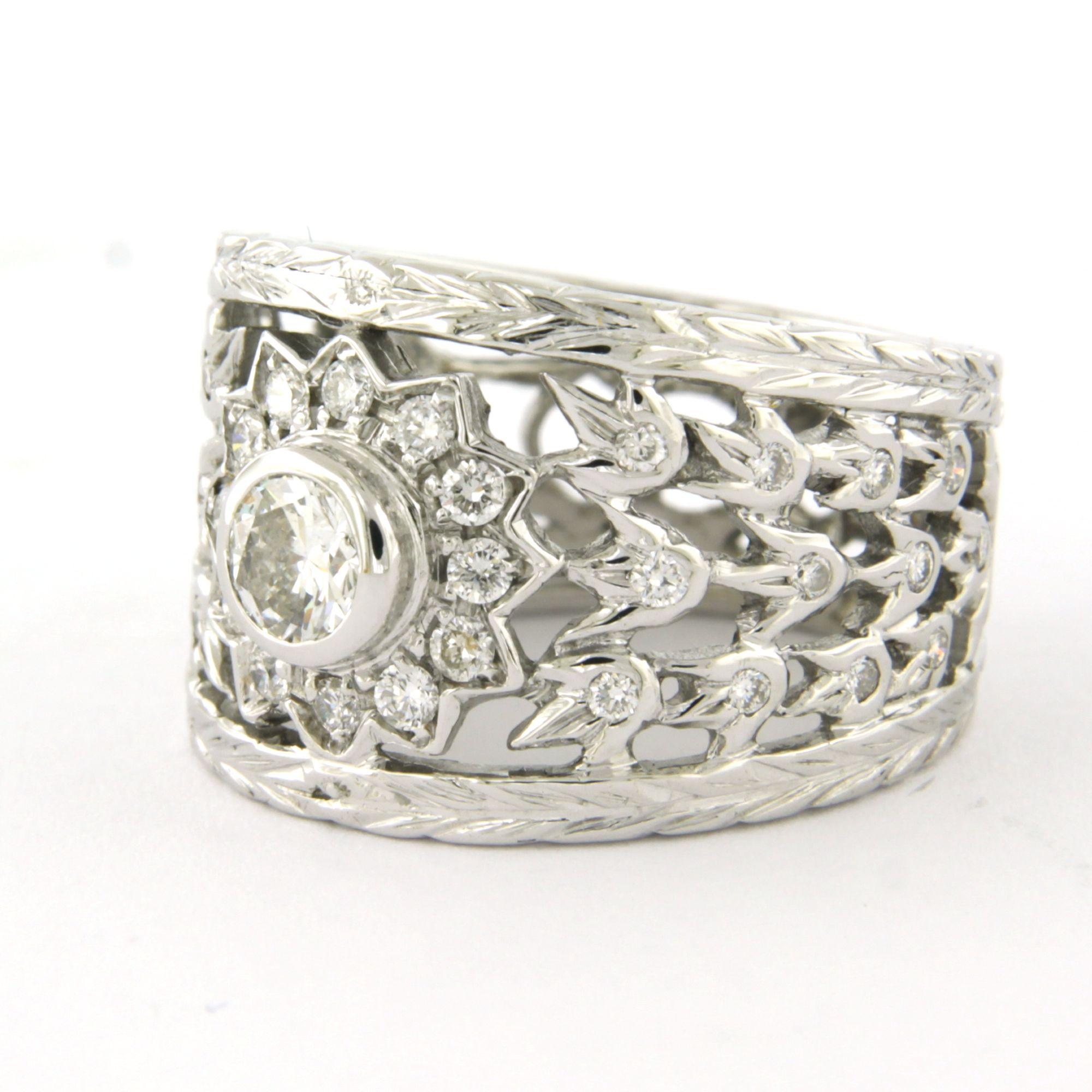 Women's Ring with brilliant cut diamonds up to 0.90ct 18k white gold 9.4 grams For Sale