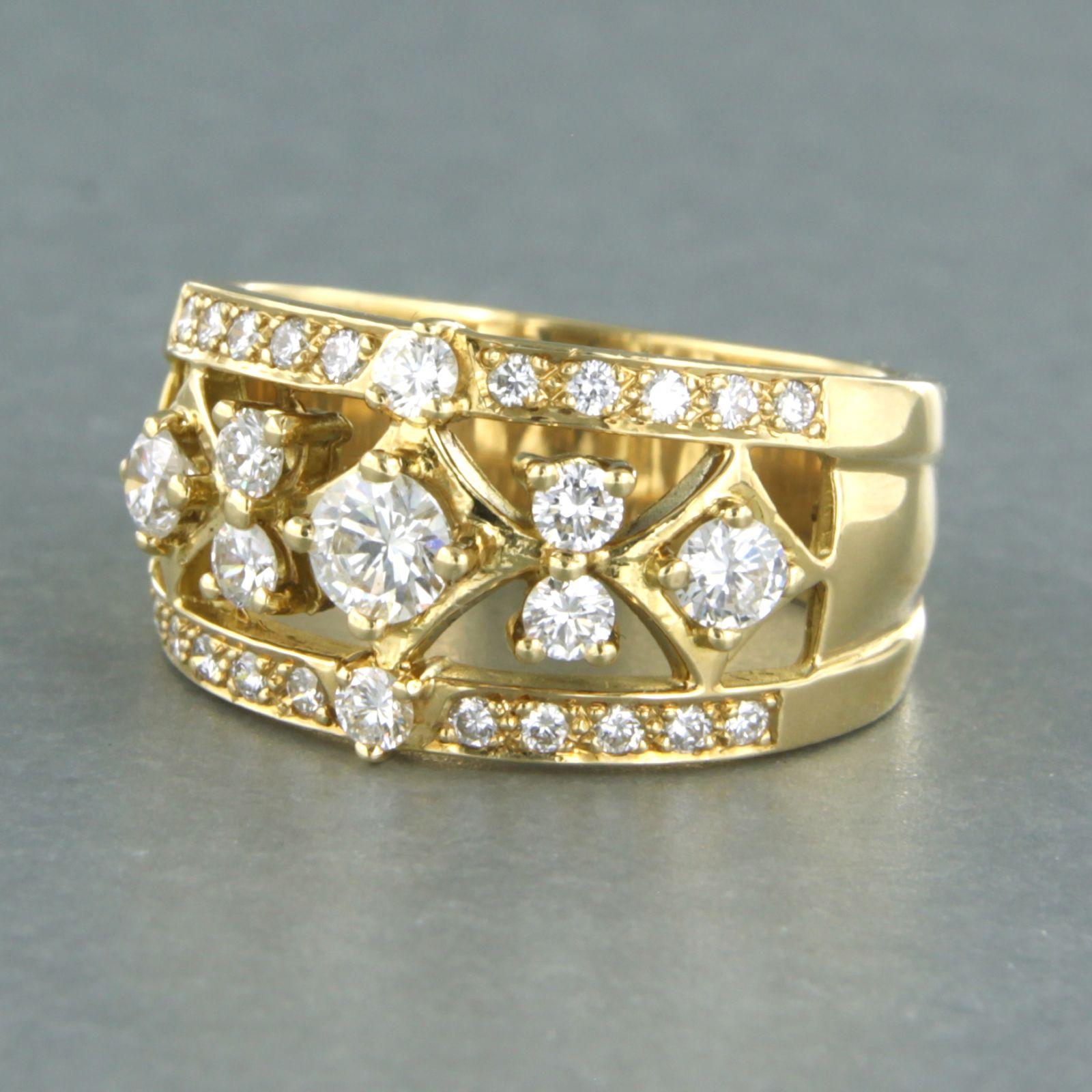 Modern Ring with brilliant cut diamonds up to 0.90ct 18k yellow gold For Sale