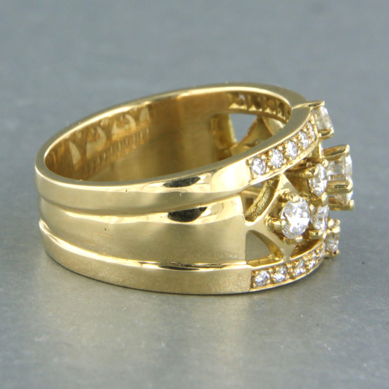 Brilliant Cut Ring with brilliant cut diamonds up to 0.90ct 18k yellow gold For Sale