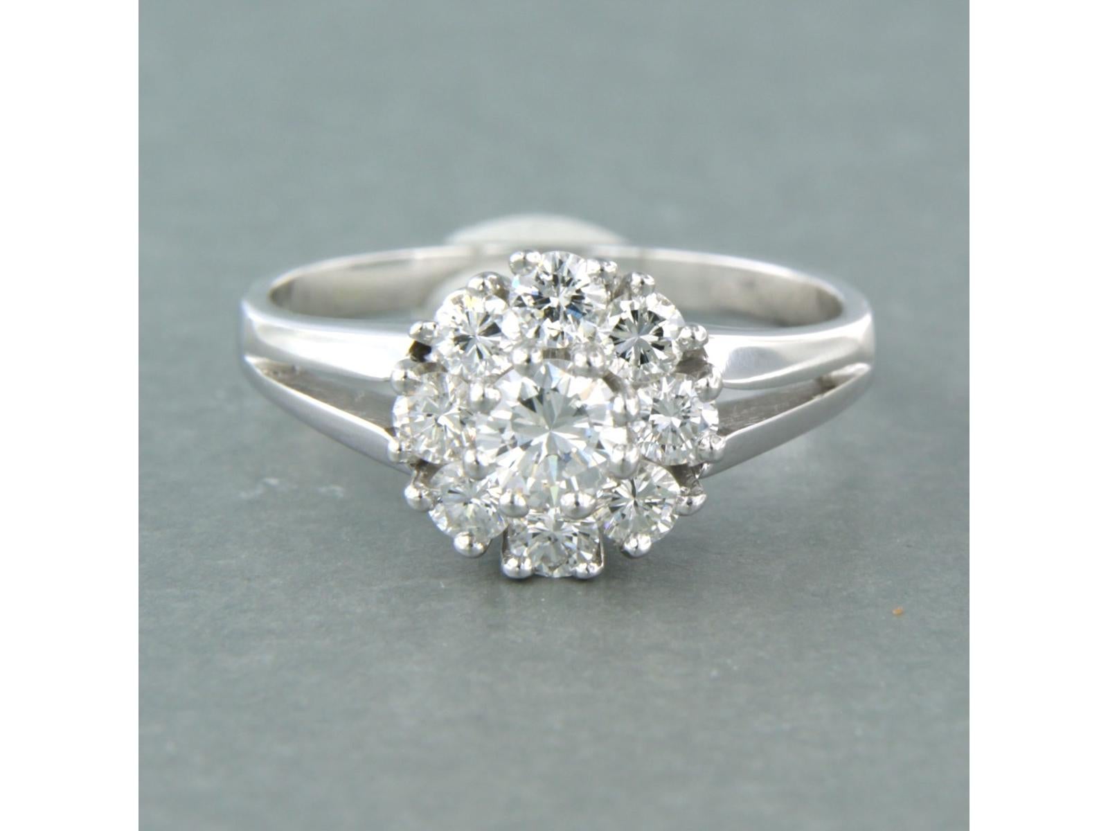 Ring aus 14 Karat Weißgold, besetzt mit einem zentralen Diamanten im Brillantschliff von bis zu 0,40 Karat und einem Gefolge von Diamanten im Brillantschliff von bis zu 0,60 Karat - G/H - VS/SI - Ringgröße US 8,75 - EU 18,75 (59)

Ausführliche