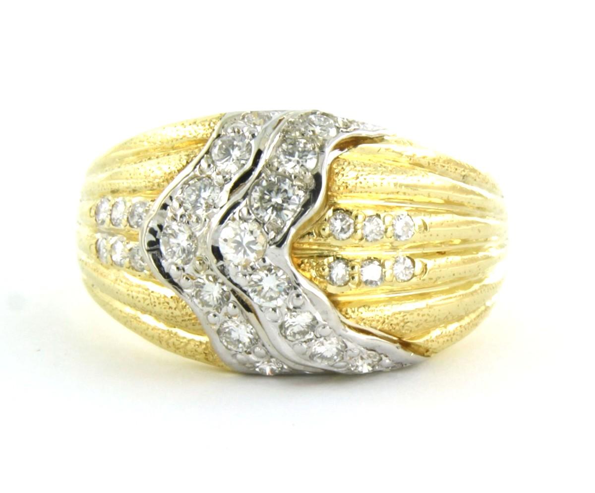 18k bicolor gold ring set with brilliant-cut diamonds up to 1.10 ct - F/G - VS/SI - ring size US 8.5 - EU 18.5 (58)

Detailed description:

The top of the ring is 1.4 cm wide and 5.8 mm high.

Ring size US 8.5 - EU 18.5 (58). The ring can be