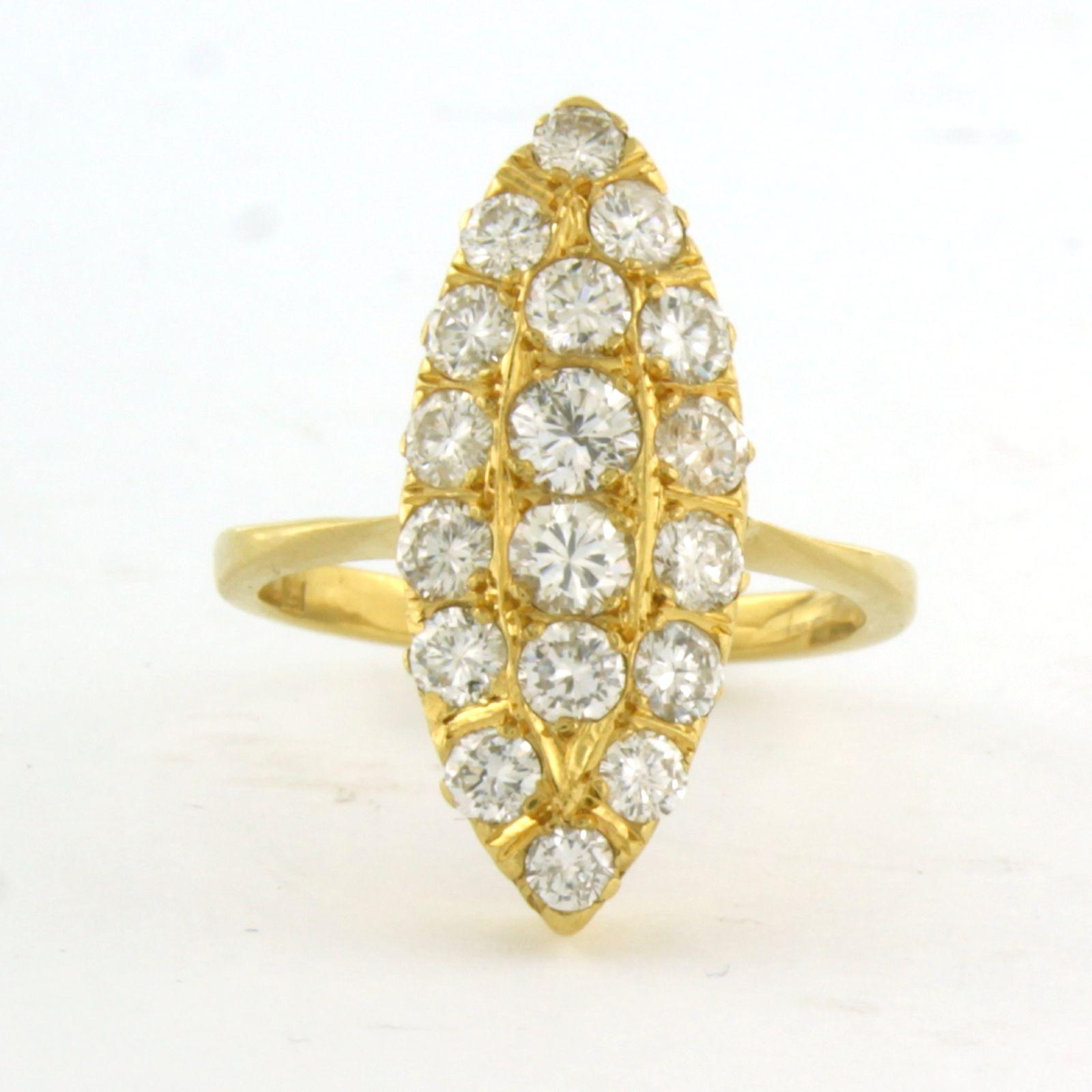 Anillo con diamantes talla brillante de hasta 1,30ct - 5,5 gramos - oro amarillo de 18k en Excelente estado para la venta en The Hague, ZH