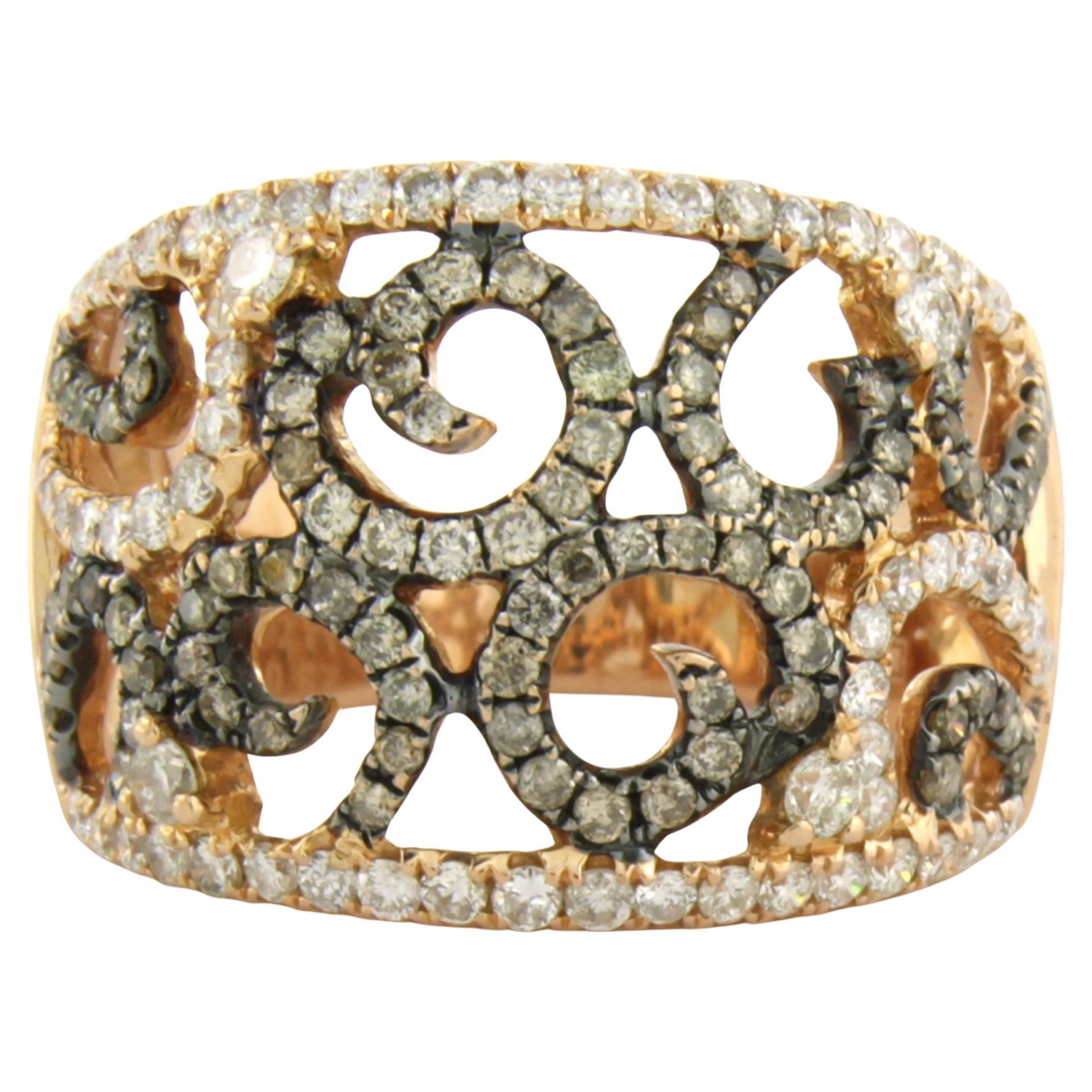 Bague avec diamants taille brillant jusqu'à 1,41ct Or rose 18k 8,8 grammes en vente