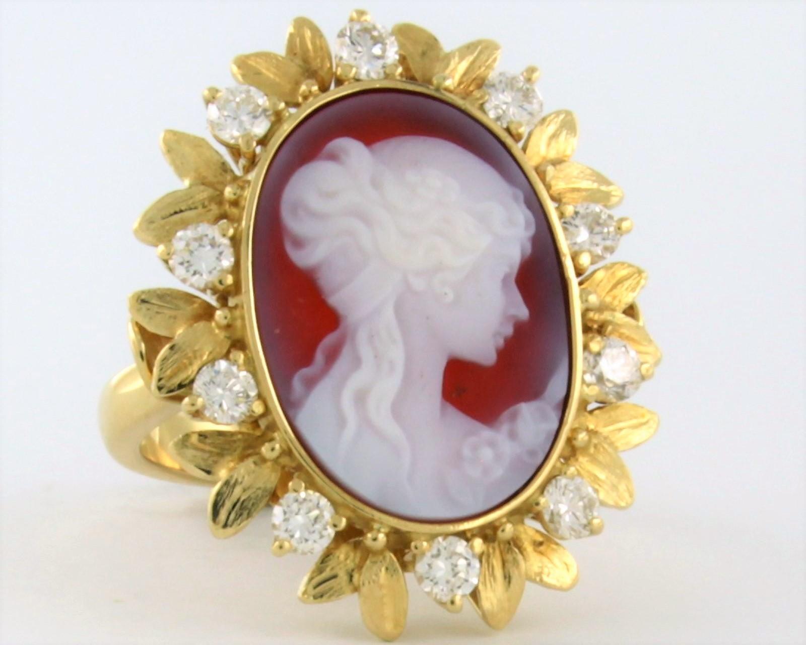 Modern Ring with Cameo and diamonds 18k yellow gold For Sale