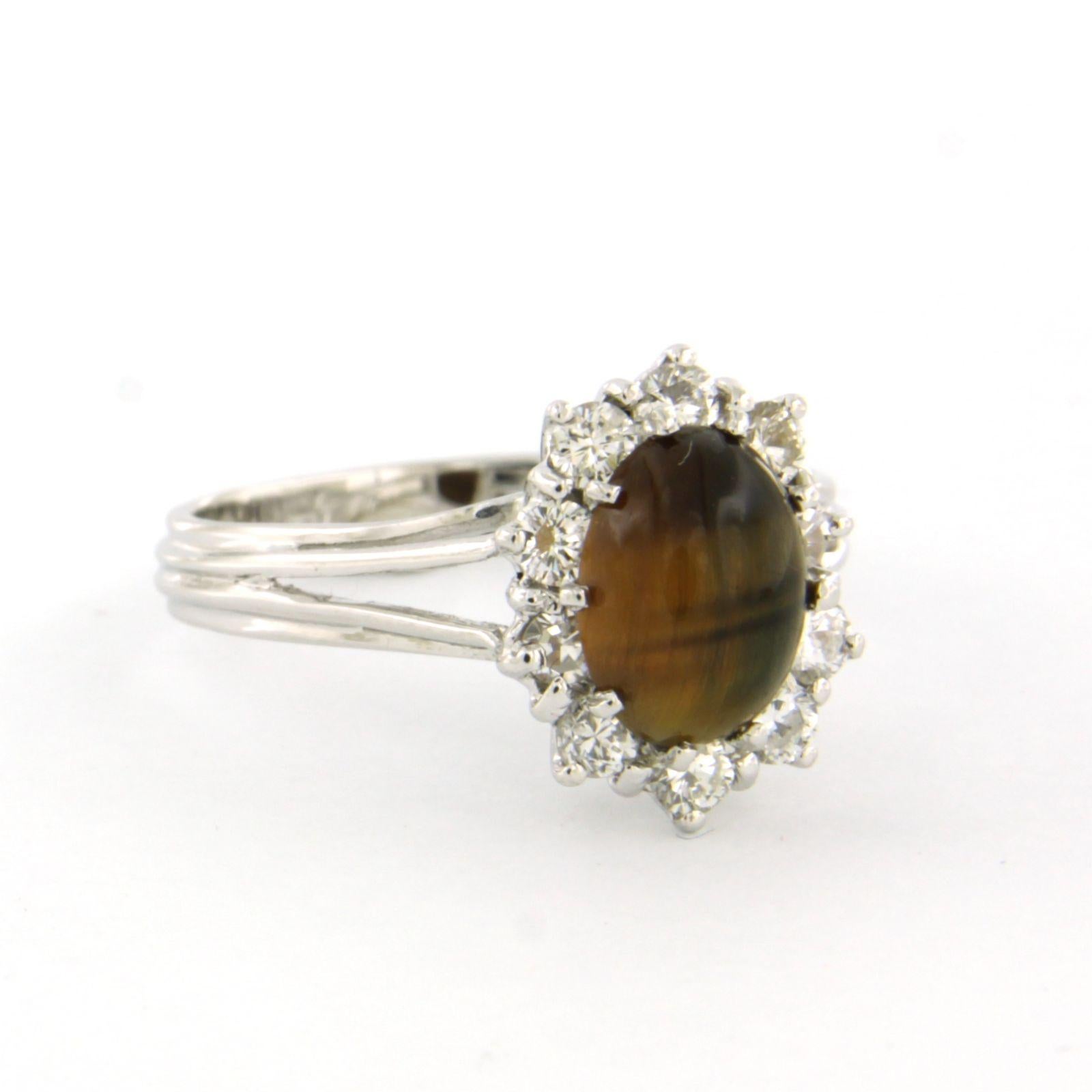 Bague avec œil de chat et diamant brillant/unique jusqu'à 0,50ct Or blanc 18k Unisexe en vente