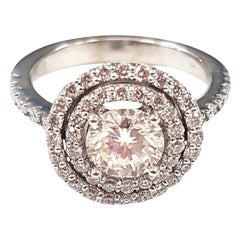 halo centuries 21st Century 18 Karat Gold Diamond Solitaire and Double Halo Engagement Ring