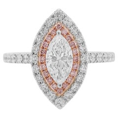 Certified Marquise cut 0.45ct White 
Pink diamond 18K Gold 
Platinum Ring