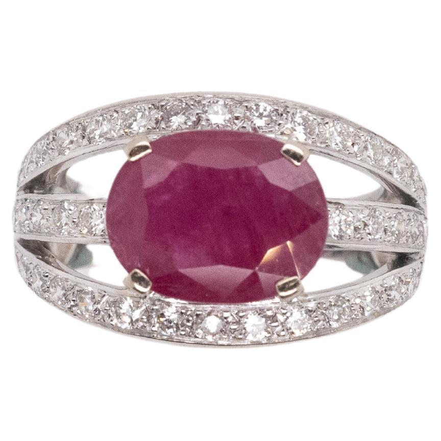 Ring with Certified Ruby & Diamonds For Sale