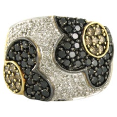Ring with champagne, white and black brilliant cut diamonds up to 2.30ct 18kgold