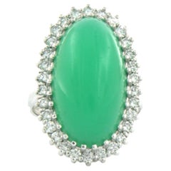 Ring with chrysophrase and brilliant cut diamonds up to 0.91ct 14k gold 9.4 gram