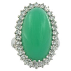 Bague avec chrysophrase et diamants taille brillant jusqu'à 0,91ct Or 14k 9,4 grammes