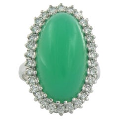 Bague avec chrysophrase et diamants taille brillant jusqu'à 0,91ct or blanc 14k