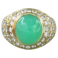 Ring with chrysophrase and brilliant cut diamonds up to 1.50ct 14k gold 5.1 gram