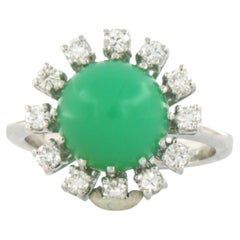 Bague avec chrysoprase et diamants taille brillant jusqu'à 0,50ct Or blanc 18k