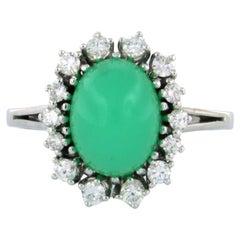 Ring with Chrysoprase and Diamonds 14k white gold