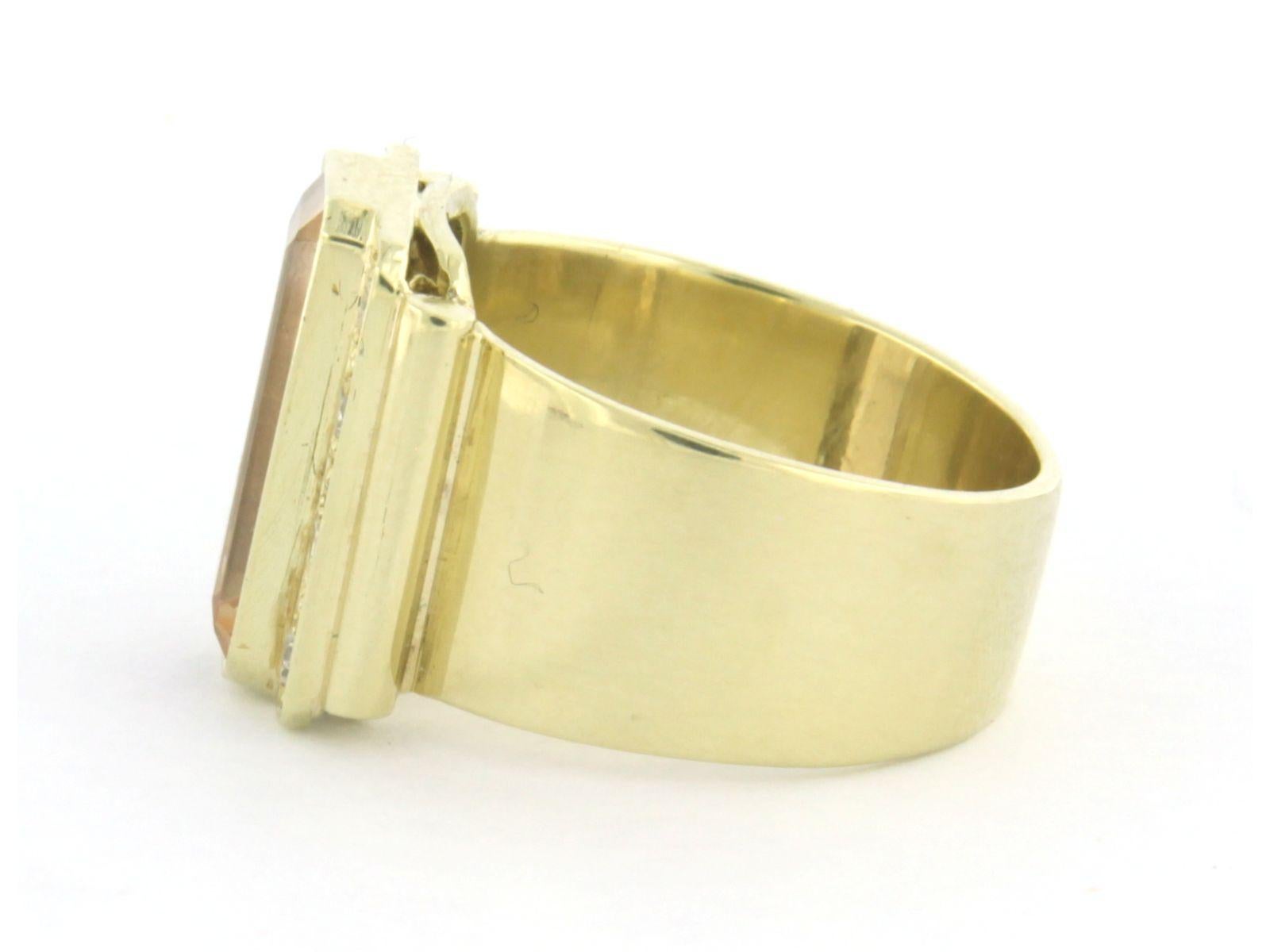 Brilliant Cut Ring with citrine and brilliant cut diamonds up to 0.25ct 14k yellow gold For Sale