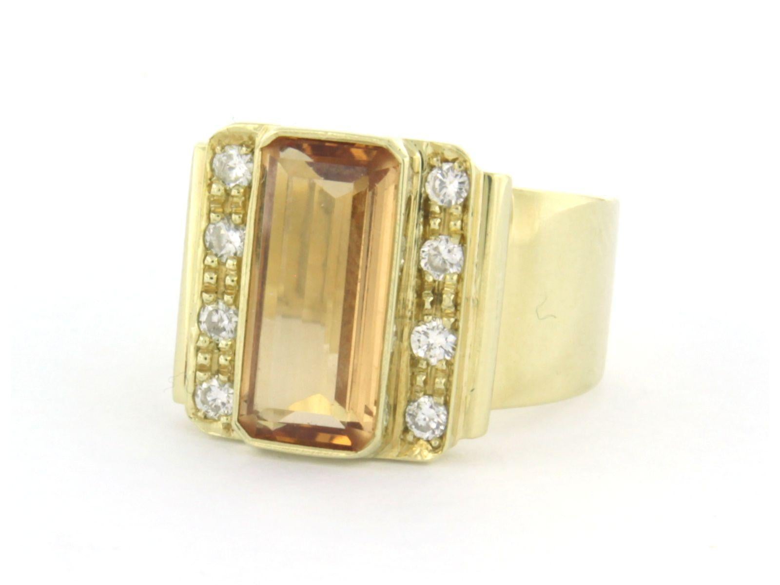 Women's Ring with citrine and brilliant cut diamonds up to 0.25ct 14k yellow gold For Sale