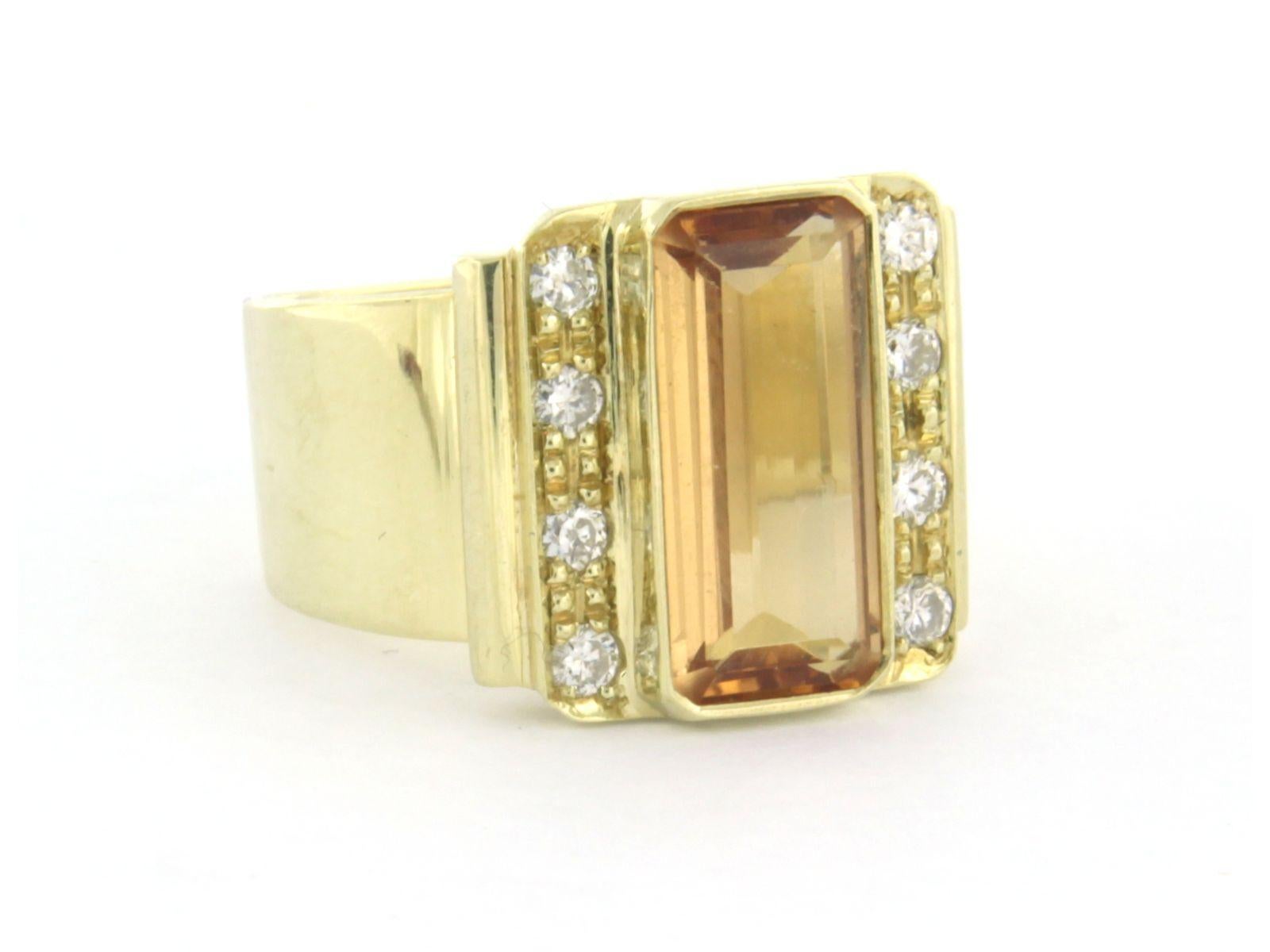 Ring with citrine and brilliant cut diamonds up to 0.25ct 14k yellow gold For Sale 1