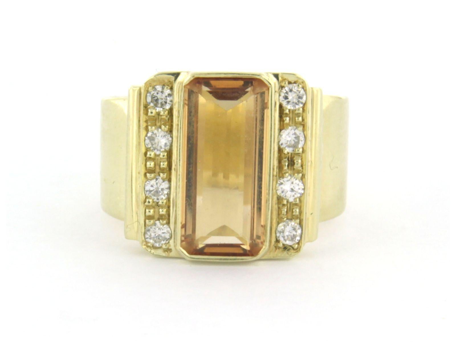 Ring with citrine and brilliant cut diamonds up to 0.25ct 14k yellow gold For Sale 2