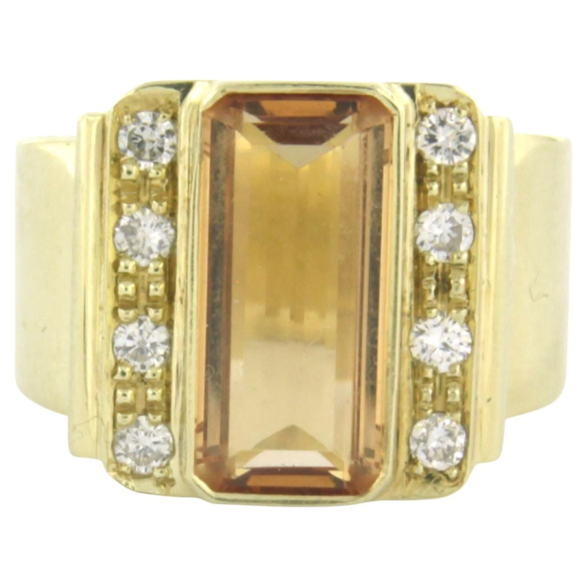 Ring with citrine and brilliant cut diamonds up to 0.25ct 14k yellow gold For Sale