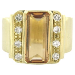 Ring mit Citrin und Diamanten im Brillantschliff bis zu 0,25 Karat 14k Gelbgold