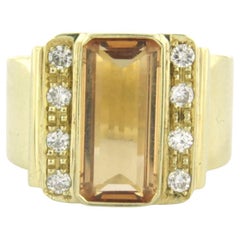 Ring with citrine and brilliant cut diamonds up to 0.25ct 14k yellow gold