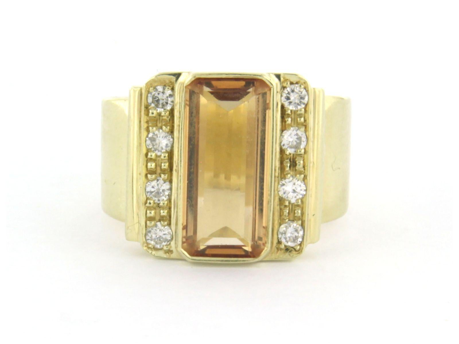 Women's or Men's Ring with citrine and diamonds 14k yellow gold For Sale